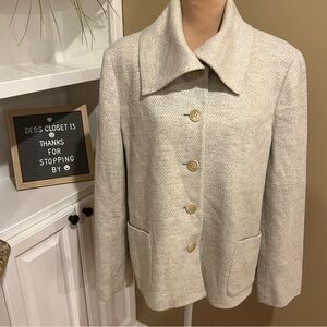 RALPH LAUREN Women’s Blazer Size 14W Gray White Chevon Herringbone Wool Jacket